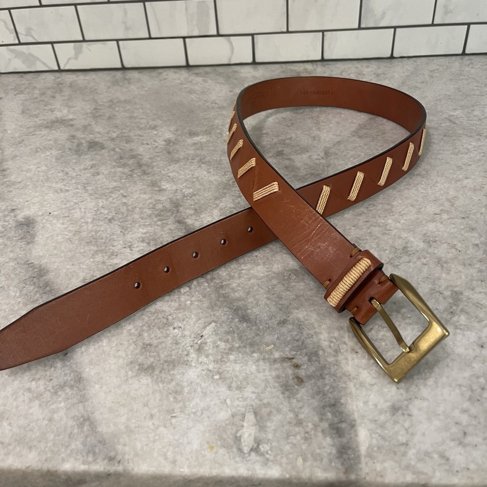 Trafalgar Belt Mens 36 Brown Italian Leather Brass Buckle Details